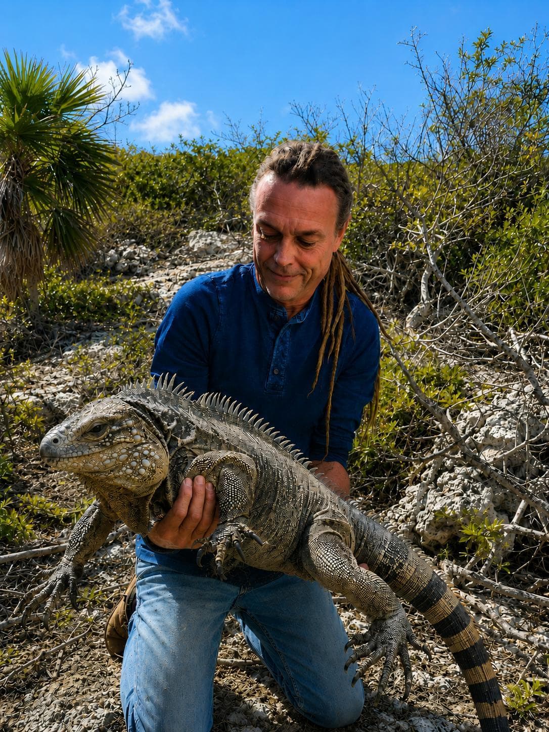 Duncan Macrae handling a monitor lizard during field herpetology work